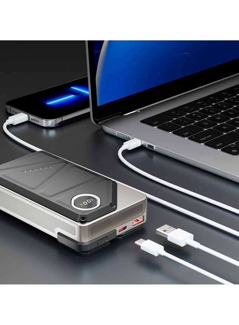 porodo Power Bank 20000mAh with Built-In USB-C & Lightning Cables, 22.5W PD & QC Fast Charging, USB-A & Type-C Ports, Multi-Device Charging, Portable Battery Pack for iPhone, Tablets, Android - Image 3
